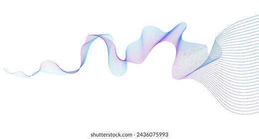 Abstract vector background, flowing blue and purple wavy lines pattern (Guilloche curves) smooth gradient isolated on transparent background for brochure, website, flyer, Science or technology design.