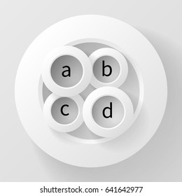 Abstract vector background of four circles inside the fifth, made of paper and casting shadows. A clip art element that can be used for infographics, logos, covers, etc.