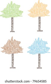 abstract vector background with four trees in different seasons, spring, summer, autumn, winter, creative computer design