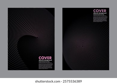 Abstract vector background with futuristic concentric circular patterns. A modern design featuring smooth gradient lines from a vortex effect on dark background for cover, poster, digital media.