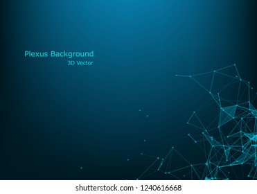Abstract vector background. Futuristic style card. Background for business presentations. Molecular structure. Lines, point, planes in 3d space. Cybernetic dots, creative banner.