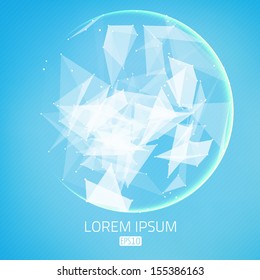 Abstract vector background. Futuristic style card. Elegant background for business presentations. Lines, point, planes in 3d space. Glowing sphere.