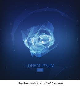Fondo del vector abstracto. Tarjeta de estilo futurista. Elegante entorno para presentaciones de negocios. Líneas, puntos, planos en espacio 3d.