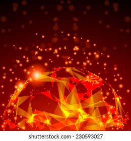 Abstract vector background. Futuristic style card. Elegant background for business presentations. Lines, point, planes in 3d space. Glowing sphere.