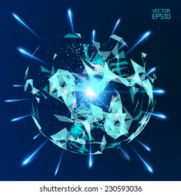 Abstract vector background. Futuristic style card. Elegant background for business presentations. Lines, point, planes in 3d space. Glowing sphere.