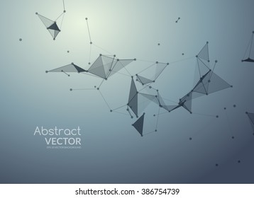 Abstract vector background. Futuristic style card. Background for business presentations. Molecular structure. Lines, point, planes in 3d space. Cybernetic dots, creative banner.