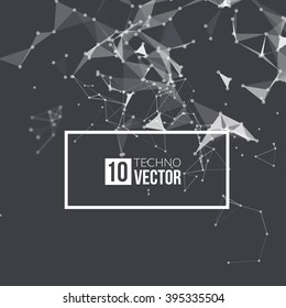 Abstract vector background. Futuristic style card. Background for business presentations. Molecular structure. Lines, point, planes in 3d space. Cybernetic dots, creative banner.