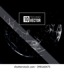 Abstract vector background. Futuristic style card. Background for business presentations. Molecular structure. Lines, point, planes in 3d space. Cybernetic dots, creative banner.