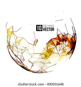 Abstract vector background. Futuristic style card. Background for business presentations. Molecular structure. Lines, point, planes in 3d space. Cybernetic dots, creative banner.