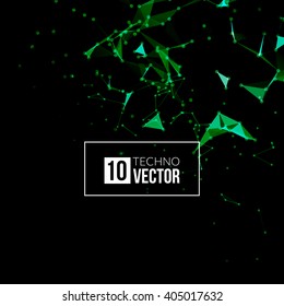 Abstract vector background. Futuristic style card. Background for business presentations. Molecular structure. Lines, point, planes in 3d space. Cybernetic dots, creative banner.