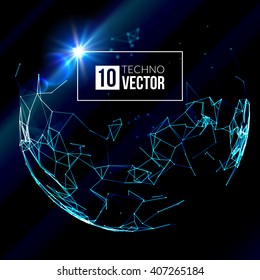 Abstract vector background. Futuristic style card. Background for business presentations. Molecular structure. Lines, point, planes in 3d space. Cybernetic dots, creative banner.