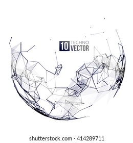 Abstract vector background. Futuristic style card. Background for business presentations. Molecular structure. Lines, point, planes in 3d space. Cybernetic dots, creative banner.