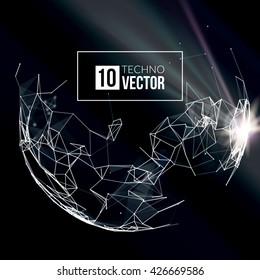 Abstract vector background. Futuristic style card. Background for business presentations. Molecular structure. Lines, point, planes in 3d space. Cybernetic dots, creative banner.