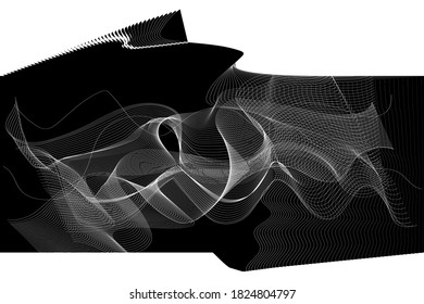 Abstract vector background. Geometric black and white shape made of thin wavy lines.