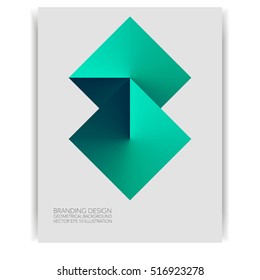 Abstract Vector Background Geometric Diamond Shape Isolated On Card, Concept Design Template For Business Banner, Cover, Flyer, Promo, Green Colors, Vector Eps 10