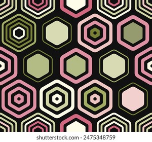 Abstract vector background. Geometric elements of varied style and color. Large hexagons. Tileable pattern. Seamless background. Creative vector illustration.