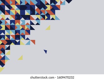 Abstract vector background with geometric ornament. Cubes and triangles of blue, beige, orange, color on a gray background. For the design of booklets, sites and more. Illustration editable
