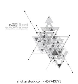 Abstract vector background with geometric shapes intersecting. Diagonal lines with dots and translucent triangles. 