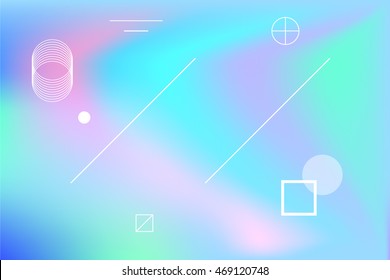 Abstract vector background with geometric shapes on holographic background.