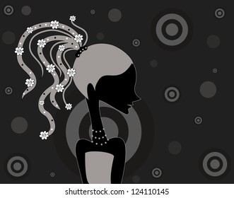 Abstract vector background with girl's silhouette