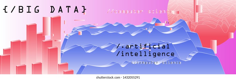 Abstract vector background with glitch art elements and 3d plots for Computer Analytics subject: statistical analysis, data mining and machine learning. 