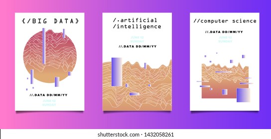 Abstract vector background with glitch art elements and 3d plots for Computer Analytics subject: statistical analysis, data mining and machine learning. 