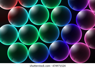 Abstract vector background glow and glass bubbles.