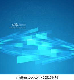 Abstract vector background with glowing grid, stripes, particles, molecules. 