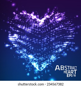 Abstract vector background with glowing heart. Cloud of colorful shining points in the shape of a heart. Futuristic style card. Eps10