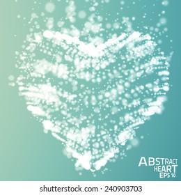 Abstract vector background with glowing heart. Cloud of white shining points in the shape of a heart. Futuristic style card. Eps10
