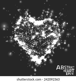 Abstract vector background with glowing heart. Cloud of white shining points in the shape of a heart. Futuristic style card. Eps10