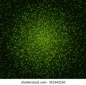 Abstract vector background. Glowing mosaic of circles on the dark green background. Circular pattern