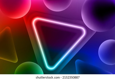Abstrakter Vektorhintergrund mit leuchtendem Neonkreis und Dreiecken. 3D-Vektorgrafik