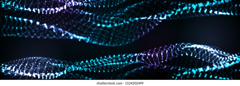 Abstract vector background. Glowing particles dynamic flow.
