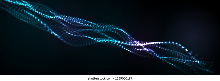 Abstract vector background. Glowing particles dynamic flow.