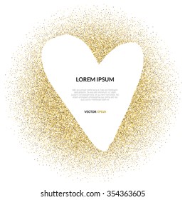 Abstract vector background with gold glitter and a shape of a heart. 100% vector - easy to use and edit. Gold sparkles isolated on white. Design for wedding card, valentine, save the date.