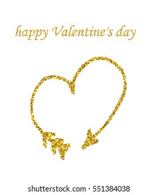 Abstract vector background with gold glitter and a shape of a heart. Gold sparkles isolated on white. Design for wedding card, valentine, save the date.