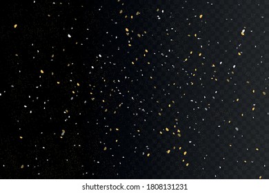 Resumen de fondo vectorial con destellos de oro. Luces brillantes de boquilla dorada desenfocadas sobre fondo negro. Fondo de oro festivo para tarjeta, volante, invitación, cartel, vale, banner.