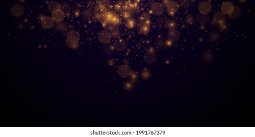 Abstract vector background with golden bokeh lights. Decorative backdrop with glowing sparkles on dark.