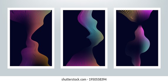 Abstract vector background with gradient line waves. Future geometric design. Abstract 3d meshes illustration.