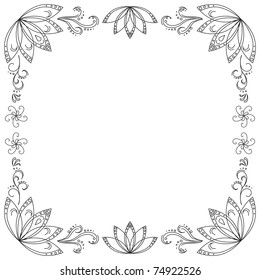 Abstract vector background with graphic floral pattern, monochrome contours