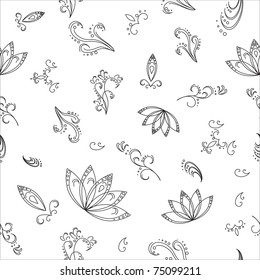 Abstract vector background with graphic floral pattern, monochrome contours