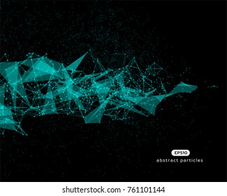 Abstract vector background with green cybernetic particles on black background.