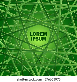 Abstract vector background in green. Disorderly interlacing lines as an illustration of chaos.