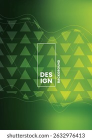 Abstract vector background with green gradients, geometric triangle patterns and smooth wave lines.