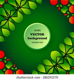 Abstract vector  background with green leaves and red elements.