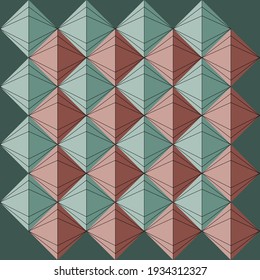 Abstract vector background. Green and red rhombuses with black lines.