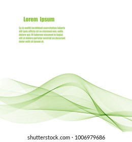 Abstract vector background, green transparent wavy lines. a smoky wave.