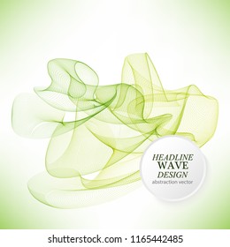 Abstract vector background, green transparent waved lines.