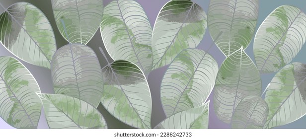 Abstract vector background with green watercolor leaves for decor, covers, backgrounds, wallpapers